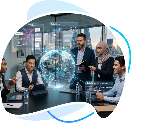 Global partner network collaborating with holographic business data