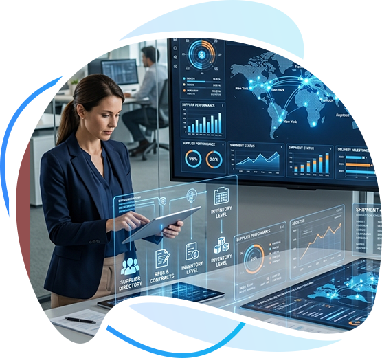 Professional connecting with supplier dashboards and fulfillment data