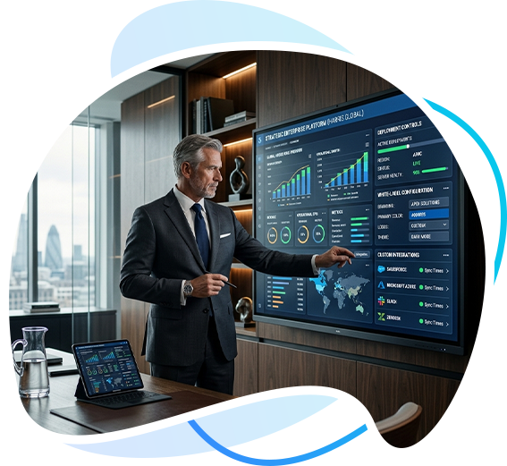 Executive reviewing an enterprise analytics dashboard