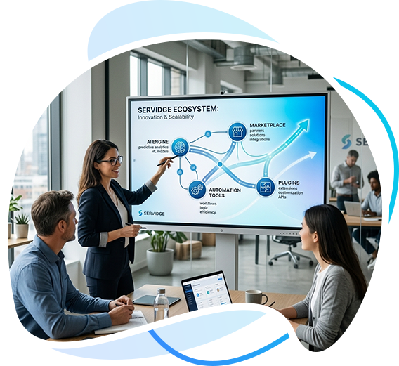 Presenter showing the evolving Servidge ecosystem roadmap
