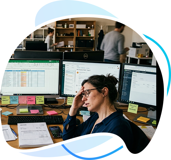 Business owner overwhelmed by spreadsheets and disconnected tools
